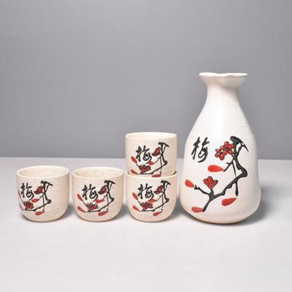japanese sake set with 1 ceramic decanter with 4 cups, black chinese calligraphy and red plum blossom pattern, asian wine gifts
japanese sake set with 1 ceramic decanter with 4 cups, black chinese calligraphy and red plum blossom pattern, asian wine gifts
