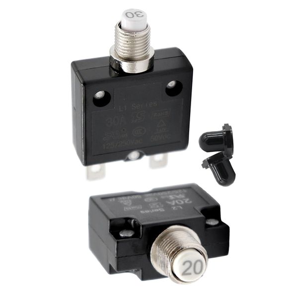 2pcs 20/30 amp thermal circuit breaker with quick connect terminal and transparent waterproof button cover
2pcs 20/30 amp thermal circuit breaker with quick connect terminal and transparent waterproof button cover