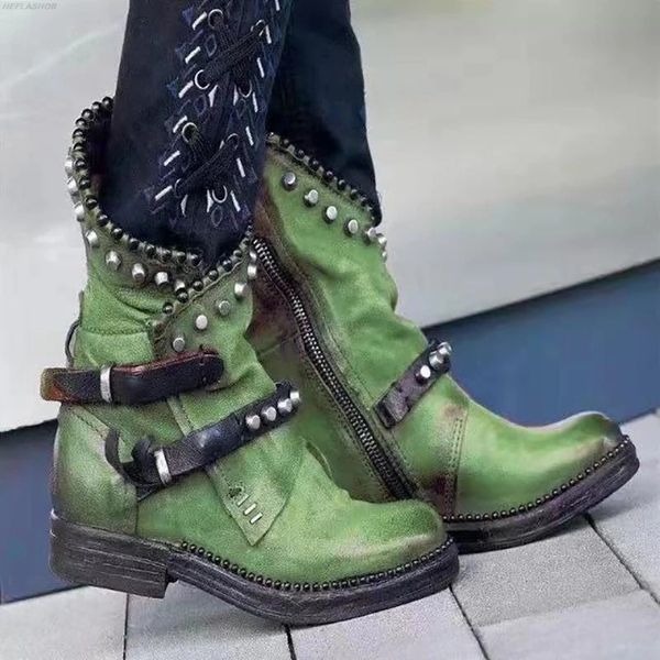 2020 women boots autumn winter woman mid-calf pu leather round toe women shoes green low heel rivet cool motorcycle boots, Black
2020 women boots autumn winter woman mid-calf pu leather round toe women shoes green low heel rivet cool motorcycle boots, Black