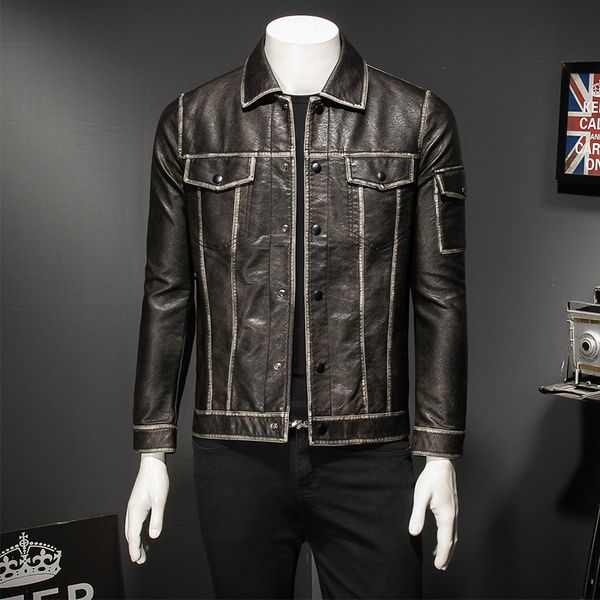 2020 high new quality fashion men coats turn-down collar designer pu leather jacket brown vintage style outerwear 1046, Black
2020 high new quality fashion men coats turn-down collar designer pu leather jacket brown vintage style outerwear 1046, Black