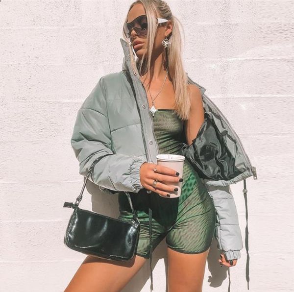 jacket fashion stand collar zipper neck long sleeve short coat women designers clothes 2020 reflective women winter, Black;brown
jacket fashion stand collar zipper neck long sleeve short coat women designers clothes 2020 reflective women winter, Black;brown