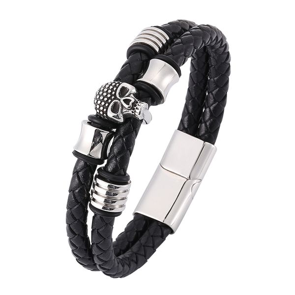 punk male jewelry stainless steel skull bracelet men double leather braided bracelet handmade fashion leather wristband c0375, Golden;silver
punk male jewelry stainless steel skull bracelet men double leather braided bracelet handmade fashion leather wristband c0375, Golden;silver