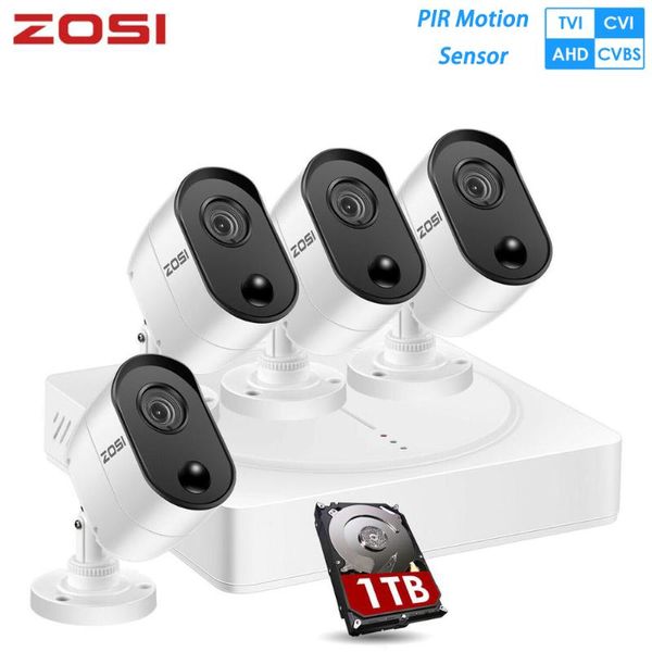 

zosi 1080p ahd analog tvi 8ch cctv pir waterproof nightvision camera system recorder dvr kit with hdd for remote view
