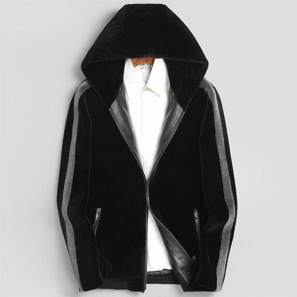 men's leather & faux real fur coat men natural wool spring winter sheep shearing jacket mens hooded warm outwear veste homme 1851 yy404, Black
men's leather & faux real fur coat men natural wool spring winter sheep shearing jacket mens hooded warm outwear veste homme 1851 yy404, Black