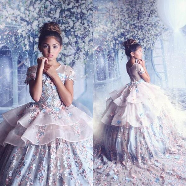 princess flower girls' dresses 2020 capped sleeves appliques lace kids formal wear custom made floor length first communion gowns, White;blue
princess flower girls' dresses 2020 capped sleeves appliques lace kids formal wear custom made floor length first communion gowns, White;blue
