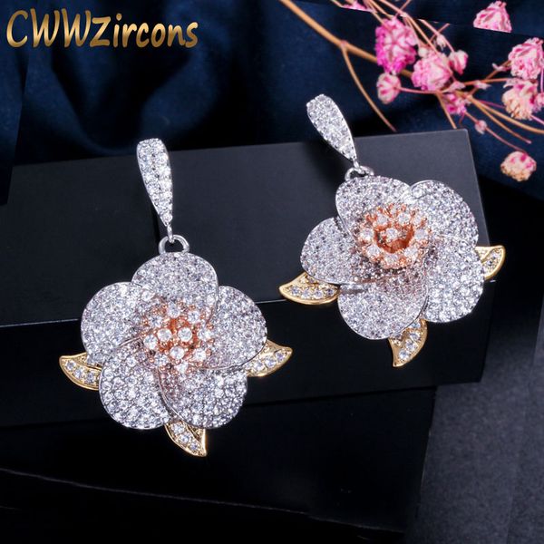cwwzircons art deco 3 tones gold cubic zirconia big geometric flower dangle earrings for women jewelry gift cz448, Silver
cwwzircons art deco 3 tones gold cubic zirconia big geometric flower dangle earrings for women jewelry gift cz448, Silver