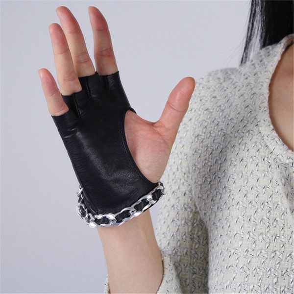 women leather gloves sheepskin black half finger ultra short gloves locomotive street dance retro models silver chain tbwl01, Blue;gray
women leather gloves sheepskin black half finger ultra short gloves locomotive street dance retro models silver chain tbwl01, Blue;gray