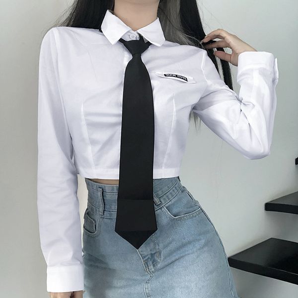 women's polos 2021 autumn clothing british alphabet embroidery tie short casual long-sleeved shirt, White
women's polos 2021 autumn clothing british alphabet embroidery tie short casual long-sleeved shirt, White