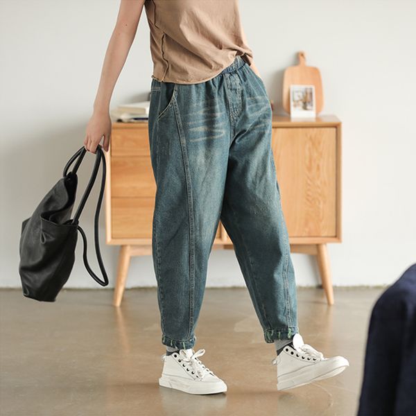 johnature women autumn elastic mid waist full length jeans harem pants 2020 new casual loose solid color all-match women jeans, Black;white
johnature women autumn elastic mid waist full length jeans harem pants 2020 new casual loose solid color all-match women jeans, Black;white