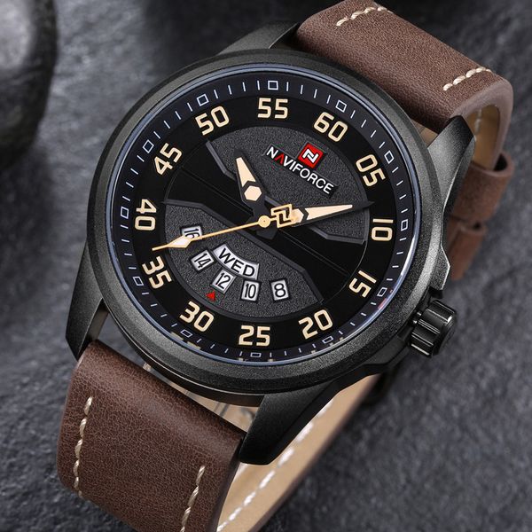 wristwatches naviforce fashion mens watches militray sport quartz men watch leather waterproof male relogio masculino 9124, Slivery;brown 
wristwatches naviforce fashion mens watches militray sport quartz men watch leather waterproof male relogio masculino 9124, Slivery;brown