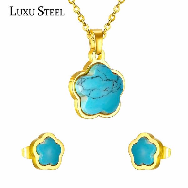 luxusteel set stainless steel mujer 2020 stainless steel blue flower shape stone pendant necklace earrings brinco party, Silver
luxusteel set stainless steel mujer 2020 stainless steel blue flower shape stone pendant necklace earrings brinco party, Silver