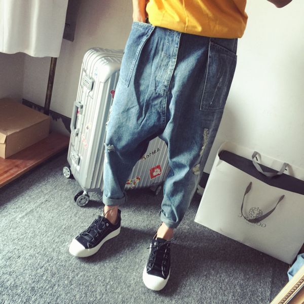 men's jeans bf style cowboy cross-pants baggy denim harem pants men loose low drop crotch hole ripped sagging street dance joggers, Blue
men's jeans bf style cowboy cross-pants baggy denim harem pants men loose low drop crotch hole ripped sagging street dance joggers, Blue