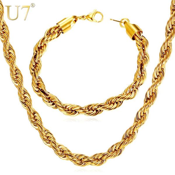 u7 gold color chain necklace set wholesale trendy stainless steel 6mm width rope chain necklace bracelet men jewelry sets s838, Silver
u7 gold color chain necklace set wholesale trendy stainless steel 6mm width rope chain necklace bracelet men jewelry sets s838, Silver