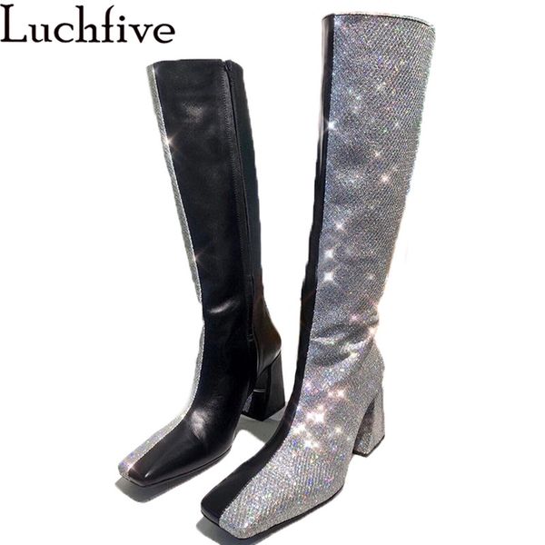 quality knee high boots for women silver black splicing fashion leather long boots squart toe chunky high heel winter
quality knee high boots for women silver black splicing fashion leather long boots squart toe chunky high heel winter