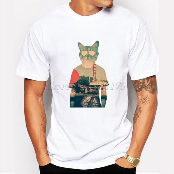 2019 men's new fashion t shirt hipster cool cat design short sleeve tees