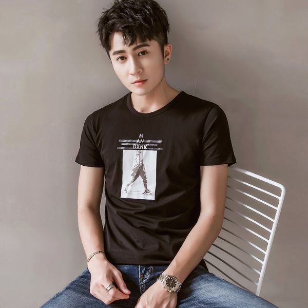 men's short-sleeved t-shirt, round neck, printed trend, men's wear, young half-sleeved black clothes, summer korean t-shirt, White;black
men's short-sleeved t-shirt, round neck, printed trend, men's wear, young half-sleeved black clothes, summer korean t-shirt, White;black