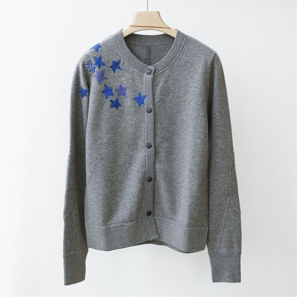 women's knits & tees women sweater 2021 spring and autumn cardigan pentagram rhinestone embroidered knitted jacket, White
women's knits & tees women sweater 2021 spring and autumn cardigan pentagram rhinestone embroidered knitted jacket, White