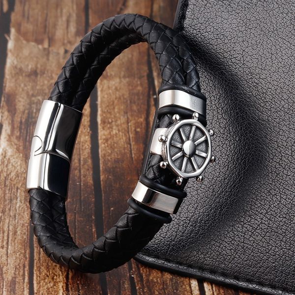 black genuine leather bracelet for men punk braided rope steel magnetic button male bracelet jewelry birthday gift, Golden;silver
black genuine leather bracelet for men punk braided rope steel magnetic button male bracelet jewelry birthday gift, Golden;silver
