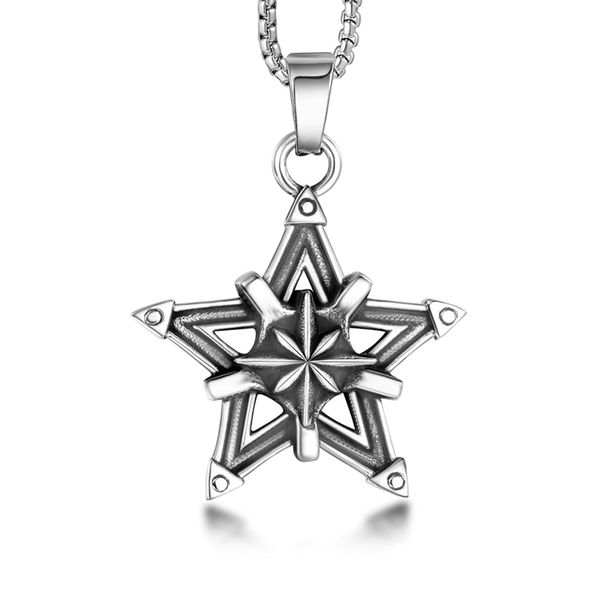 pendant necklaces hemiston five-pointed star with europe pattern retro fashion titanium steel cross men necklace punk jewelry, Silver
pendant necklaces hemiston five-pointed star with europe pattern retro fashion titanium steel cross men necklace punk jewelry, Silver