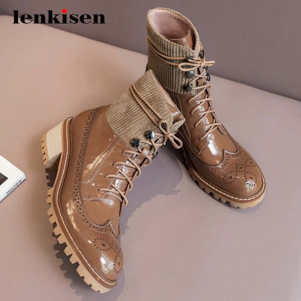lenkisen british school natural leather knitting patchwork cross-tied coolest thick med heel round toe lace up ankle boots l57, Black
lenkisen british school natural leather knitting patchwork cross-tied coolest thick med heel round toe lace up ankle boots l57, Black