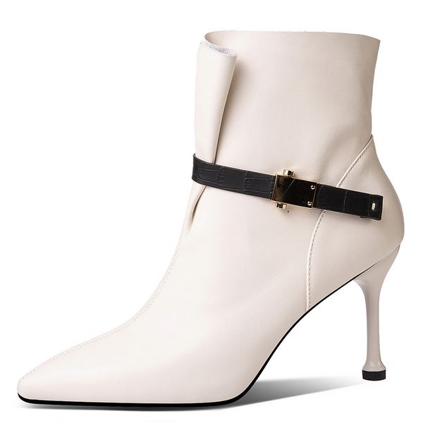 elegant mixed colors metal buckle women ankle boots pointed toe genuine leather high heels pumps fashion booties boots, Black
elegant mixed colors metal buckle women ankle boots pointed toe genuine leather high heels pumps fashion booties boots, Black