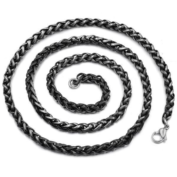 party 4mm vintage black stainless steel necklace chain wheat link chain men gift jewelry length 24inch new arrival n360, Silver
party 4mm vintage black stainless steel necklace chain wheat link chain men gift jewelry length 24inch new arrival n360, Silver
