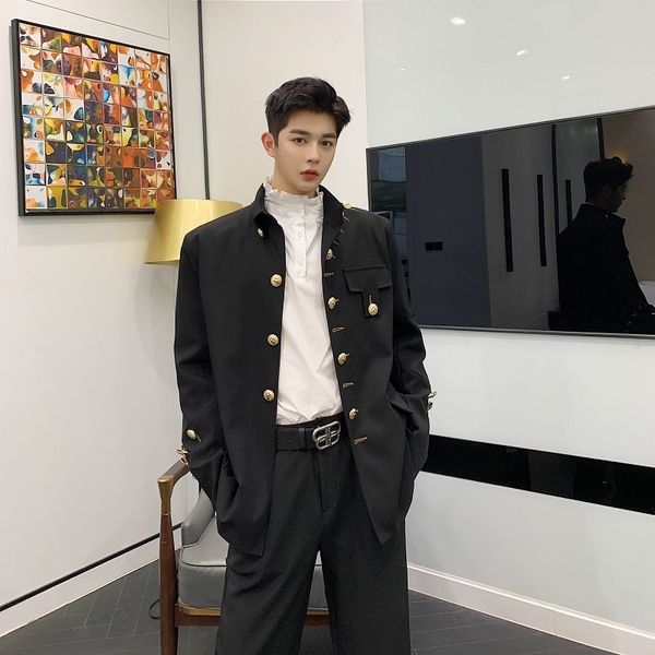 men's suits & blazers male autumn vintage fashion suit coat outerwear stage show clothing men multi-button casual jacket, White;black 
men's suits & blazers male autumn vintage fashion suit coat outerwear stage show clothing men multi-button casual jacket, White;black