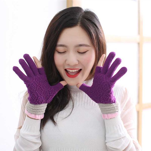 five fingers gloves miya mona half-finger knitted women girls cute wool cashmere wrist mittens solid winter thicken guantes luva, Blue;gray 
five fingers gloves miya mona half-finger knitted women girls cute wool cashmere wrist mittens solid winter thicken guantes luva, Blue;gray
