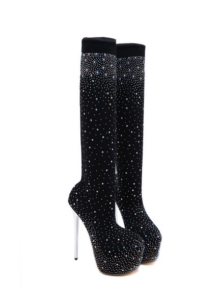black elastic slim fit rhinestone over the knee thigh high boots platform high heels luxury women designer boots size 35 to 40 
black elastic slim fit rhinestone over the knee thigh high boots platform high heels luxury women designer boots size 35 to 40