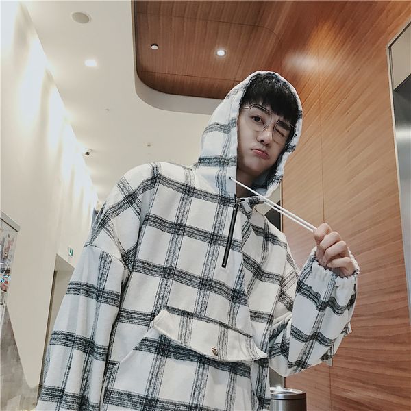 spring and autumn hooded clothing men's trend loose port wind ins jacket oversize plaid jumper, Black
spring and autumn hooded clothing men's trend loose port wind ins jacket oversize plaid jumper, Black