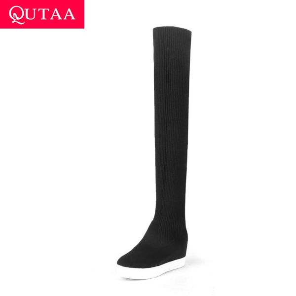 boots qutaa 2021 wedge high heel knitting flock elastic over the knee platform round toe height increasing women shoes size34-43, Black
boots qutaa 2021 wedge high heel knitting flock elastic over the knee platform round toe height increasing women shoes size34-43, Black