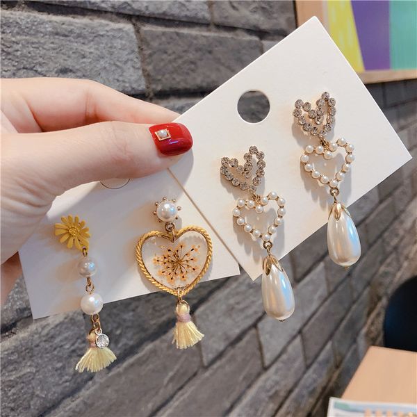 

2020 new korea style simple cute sweet silver pin heart imitation pearl drop earrings for women fashion jewelry accessories