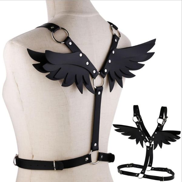 women punk pu leather chest body harness waist straps wings corset bustier cosplay clubwear costume, Black
women punk pu leather chest body harness waist straps wings corset bustier cosplay clubwear costume, Black