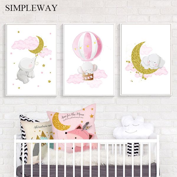 paintings elephant moon balloon poster baby nursery wall art print cartoon canvas painting nordic kids decoration picture child room decor