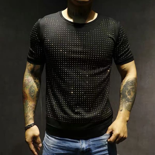 short sleeve t-shirt men's summer new 2020 fashion rhinestone casual clothing 100% cotton crew neck base shirt, White;black
short sleeve t-shirt men's summer new 2020 fashion rhinestone casual clothing 100% cotton crew neck base shirt, White;black