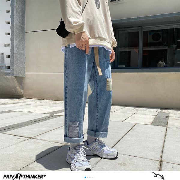 men's jeans patchwork straight korean man vintage couple loose trousers streetwear male denim pants clothing, Blue
men's jeans patchwork straight korean man vintage couple loose trousers streetwear male denim pants clothing, Blue