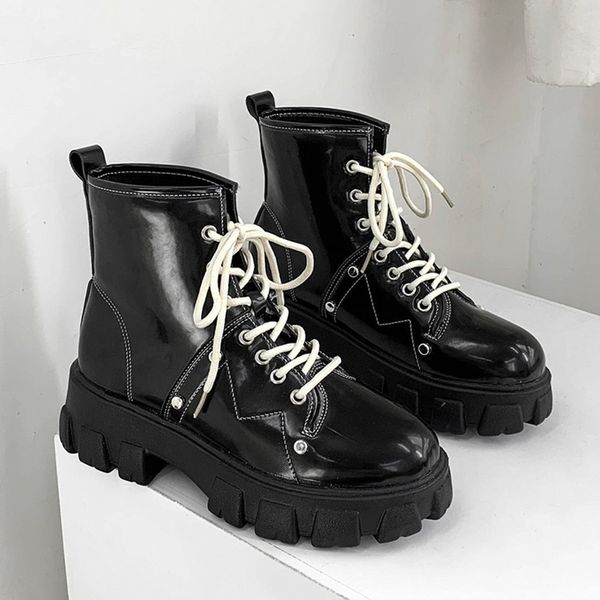 patent leather chunky motorcycle boots fashion lace up platform shoes woman autumn winter thick sole black ankle boots
patent leather chunky motorcycle boots fashion lace up platform shoes woman autumn winter thick sole black ankle boots
