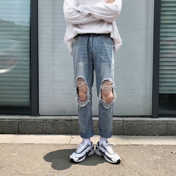 summer new men straight jeans fashion washed distressed knee hole ankle-length jeans hip-hop men casual denim pants, Blue
summer new men straight jeans fashion washed distressed knee hole ankle-length jeans hip-hop men casual denim pants, Blue