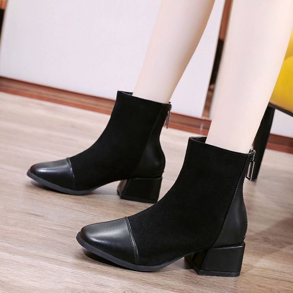 women zipper ankle boots ladies fashion square heels shoes woman pu leather stretch fabric casual boot female footwear 2020 new, Black
women zipper ankle boots ladies fashion square heels shoes woman pu leather stretch fabric casual boot female footwear 2020 new, Black
