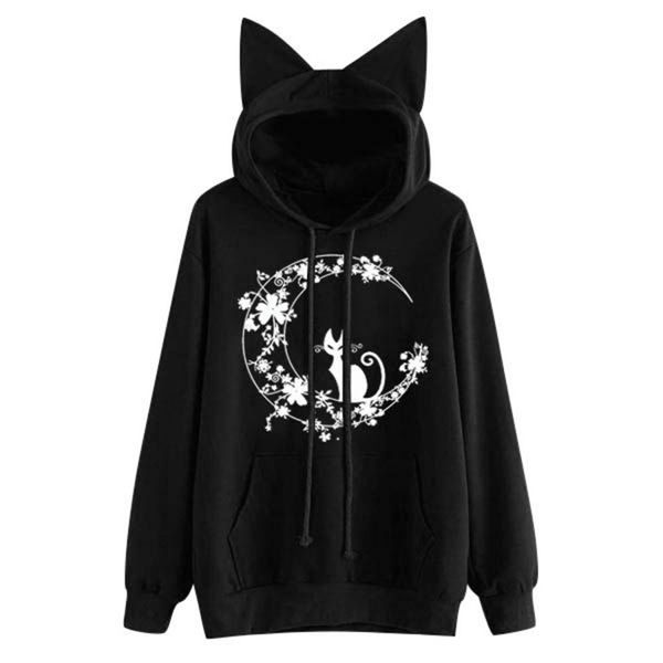 womens cat long sleeve hoodie sweatshirt hooded pullover blouse women's sweatshirt blouse with ears polerones l0821, Black
womens cat long sleeve hoodie sweatshirt hooded pullover blouse women's sweatshirt blouse with ears polerones l0821, Black