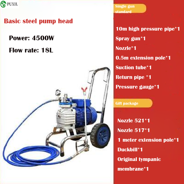 4500w/22l big flow double guns high-pressure airless wall paint spraying machine for latex paint emulsion varnish coating
4500w/22l big flow double guns high-pressure airless wall paint spraying machine for latex paint emulsion varnish coating