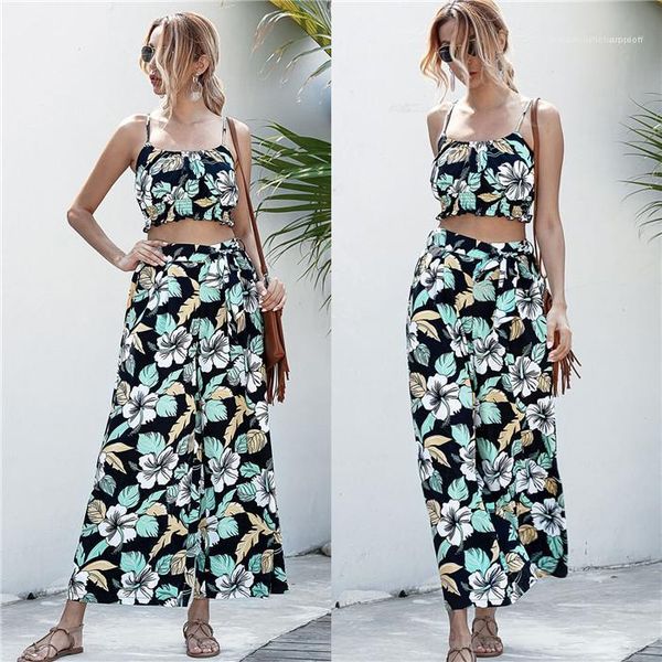 fashion casual sets floral print 2pcs womens suits summer designer sleeveless strap widw leg pants females, White
fashion casual sets floral print 2pcs womens suits summer designer sleeveless strap widw leg pants females, White