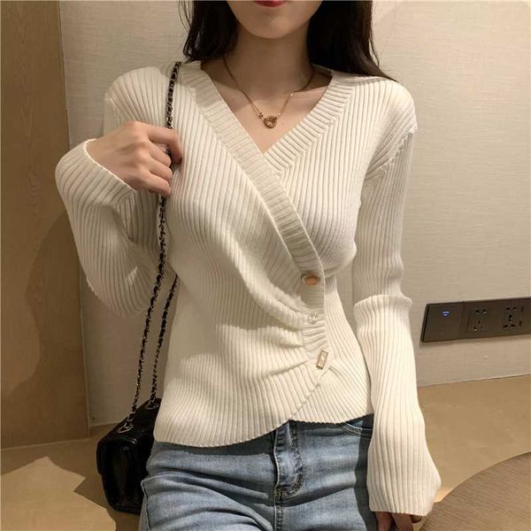 black/white irregular knitted sweater for women autumn winter casual v-neck long sleeve slim jumper female vintage sweaters 2020
black/white irregular knitted sweater for women autumn winter casual v-neck long sleeve slim jumper female vintage sweaters 2020