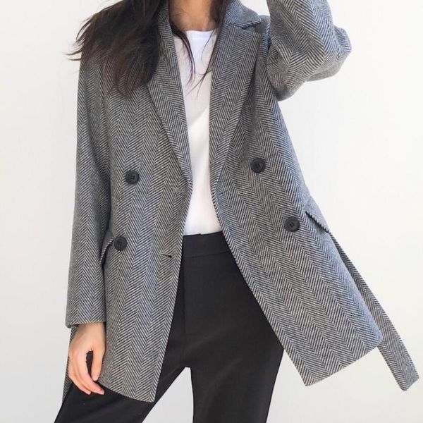 2020 autumn winter vintage woolen blazer women loose double breasted wool blends coat, Black
2020 autumn winter vintage woolen blazer women loose double breasted wool blends coat, Black