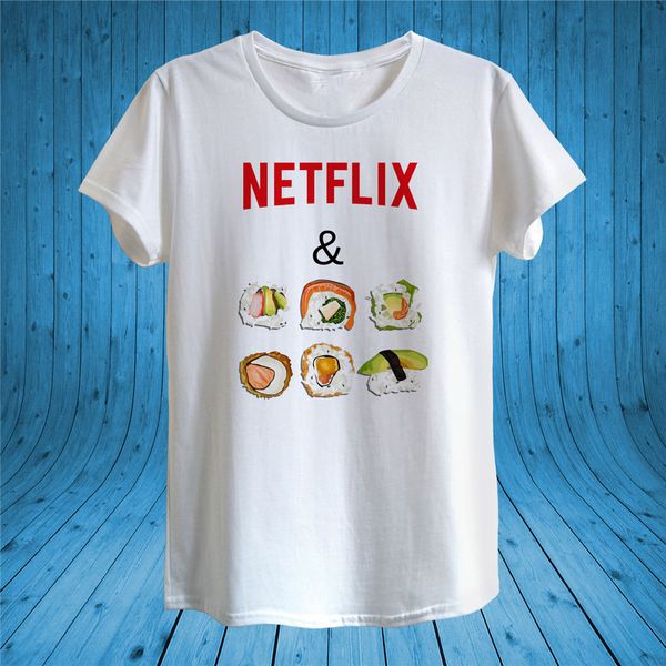 netflix and sushi funny lazy food t-shirt design man women fitted m xl 2xl 16xl tee shirt