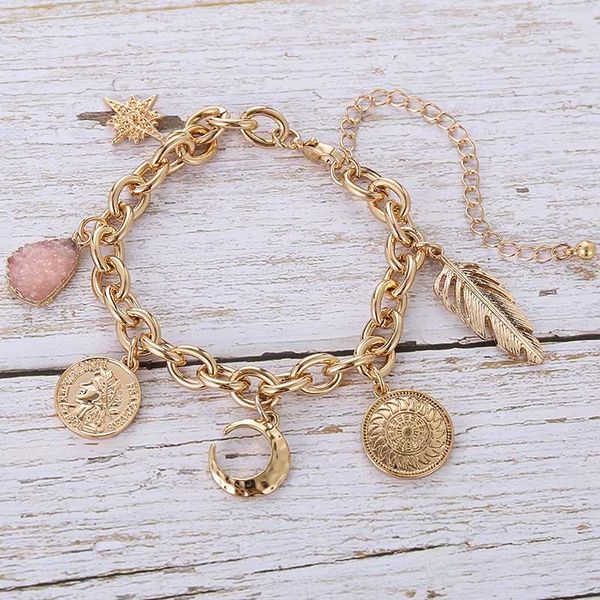 link, chain gold hiphop punk coins moon leaf star pink resin pendant braccelet jewelry female personality portrait geometric bracelets, Black
link, chain gold hiphop punk coins moon leaf star pink resin pendant braccelet jewelry female personality portrait geometric bracelets, Black