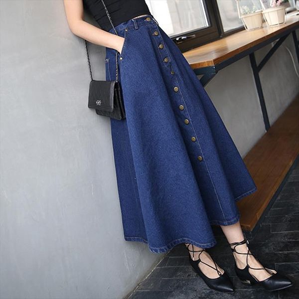 2020 fashion korean preppy style denim women solid color long skirt high waist feminina big hem casual zipper button jean skirts, Black
2020 fashion korean preppy style denim women solid color long skirt high waist feminina big hem casual zipper button jean skirts, Black