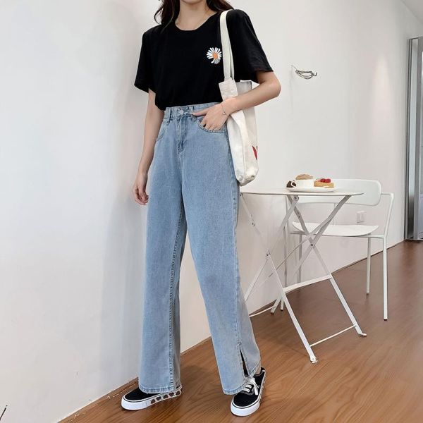 women's jeans side slit wide-leg light-colored straight-leg summer 2021 hong kong-style high-waist temperament thin trousers, Blue
women's jeans side slit wide-leg light-colored straight-leg summer 2021 hong kong-style high-waist temperament thin trousers, Blue