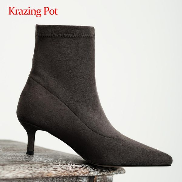 boots krazing pot korean girls stretch high street fashion pointed toe thin heel slip on gorgeous modern dating ankle l36, Black
boots krazing pot korean girls stretch high street fashion pointed toe thin heel slip on gorgeous modern dating ankle l36, Black