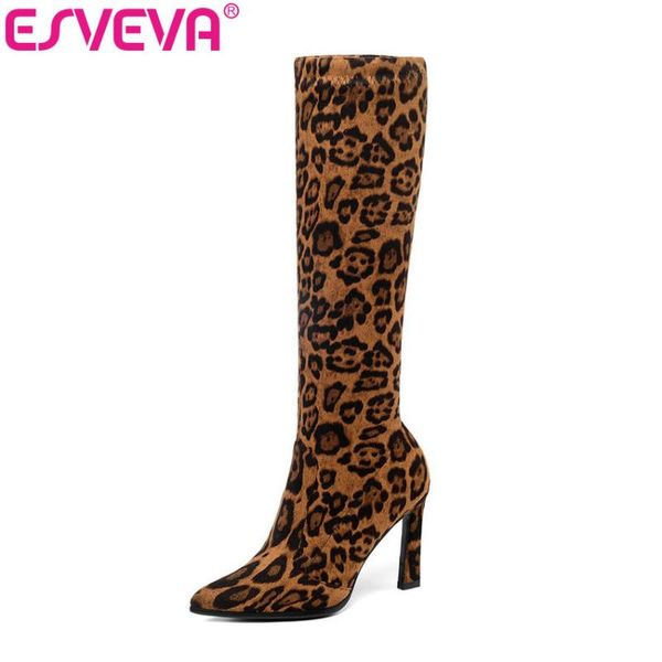 esveva 2020 knee high boots winter pointed toe warm women motorcycle boots lady leopard stretch fabric fashion shoes size 34-43, Black
esveva 2020 knee high boots winter pointed toe warm women motorcycle boots lady leopard stretch fabric fashion shoes size 34-43, Black